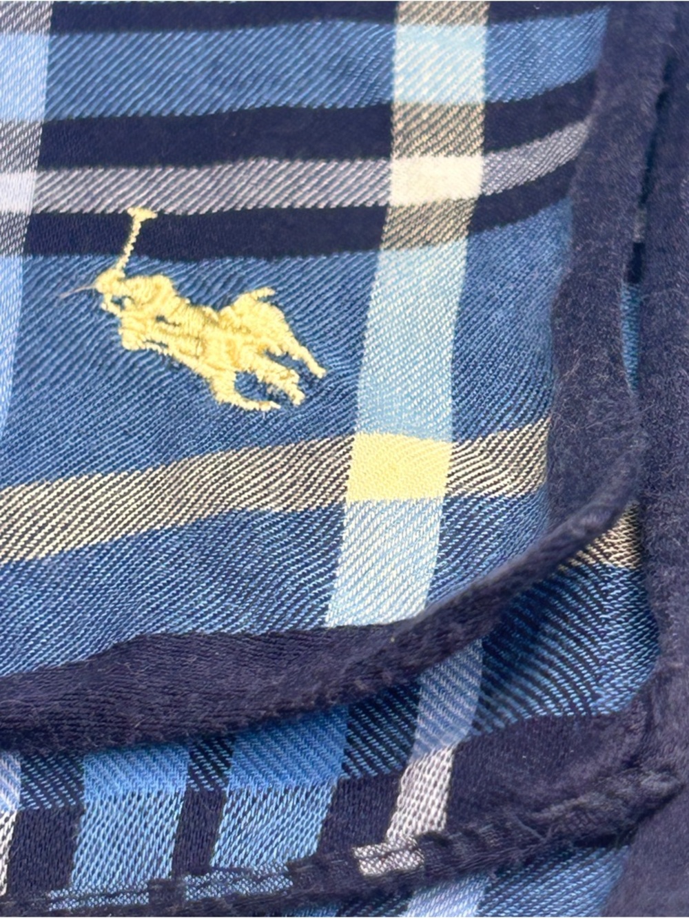 Ralph Lauren Plaid Pocket Square with Embroidered Polo Logo Blue Yellow Tartan - Picture 3 of 6